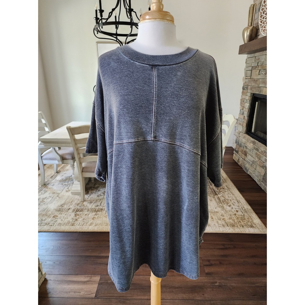 Intimately Free People Gray Oversized Short Sleeve Seam Detail Tunic Top Medium